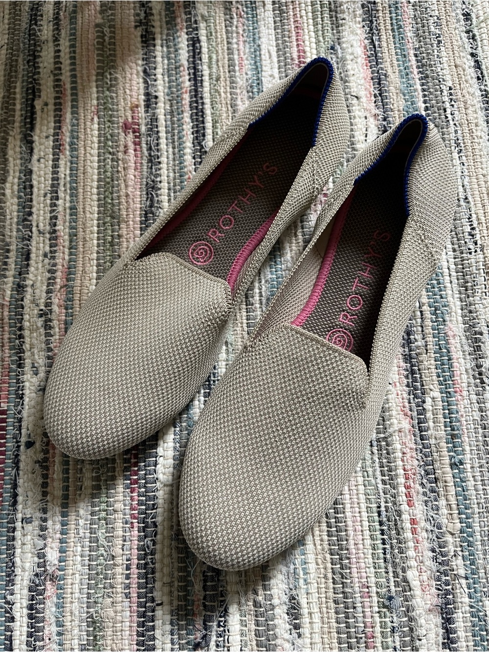 Rothy’s The Loafer Linen Double Stitch Slip On Comfort Shoes Flats Tan Beige